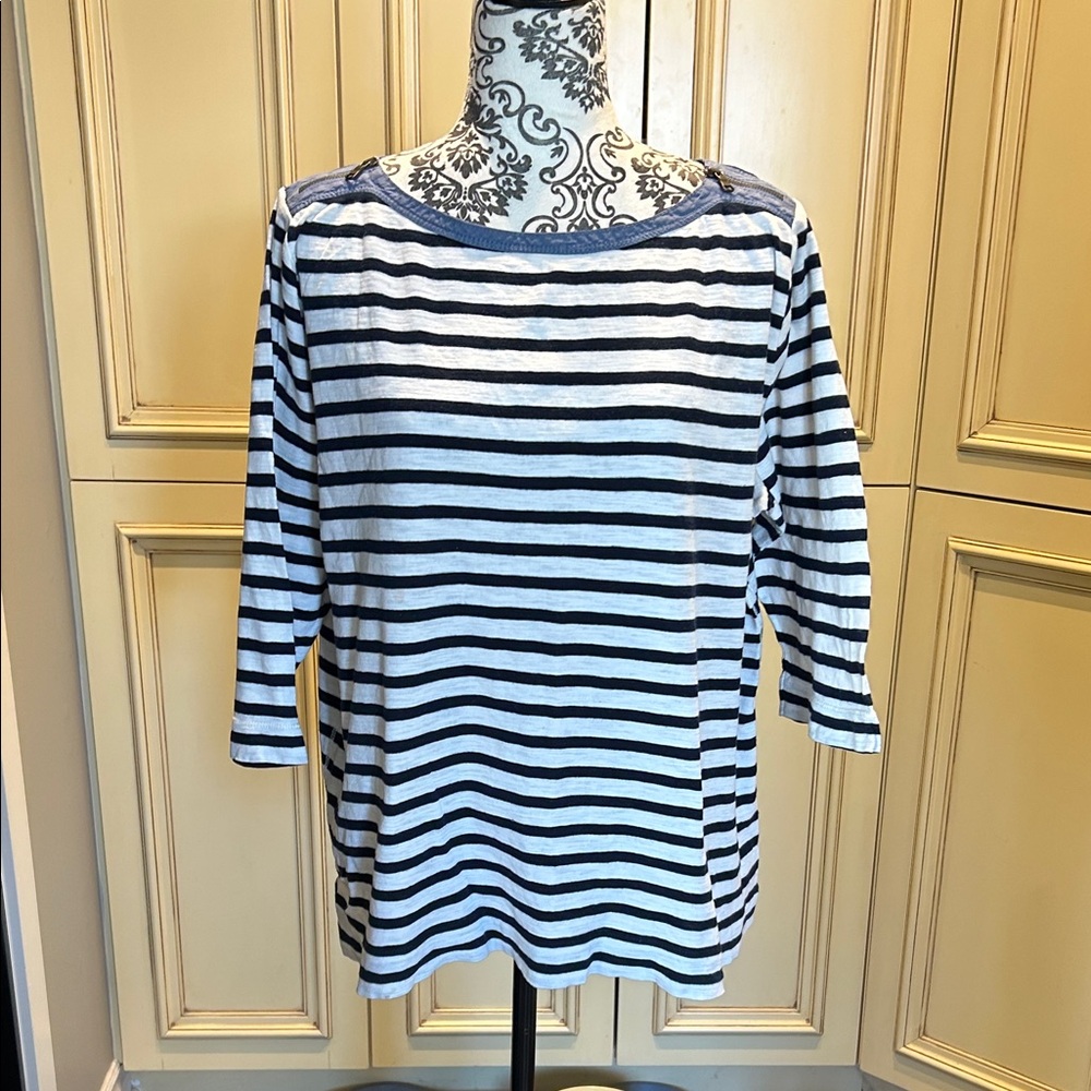 Ralph Lauren Navy and White Striped Long Sleeve Top